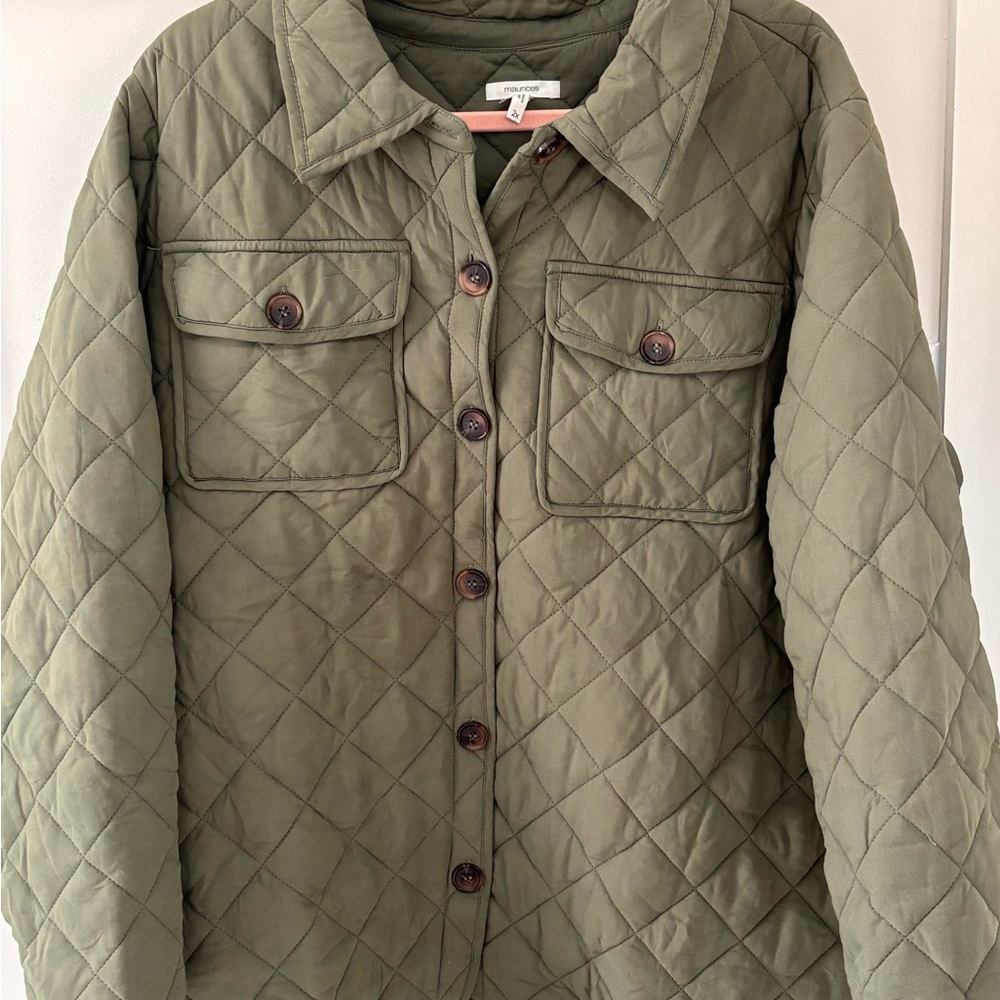 Maurice’s Olive Green Quilted Jacket – Button Front, Dual Pockets, 2XL,